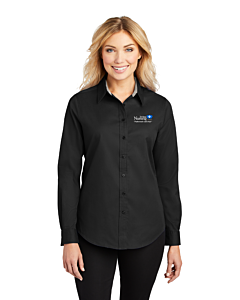 Port Authority® Ladies' Long Sleeve Easy Care Shirt with Tri-State Nursing Logo-Black/Light Stone
