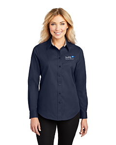 Port Authority® Ladies' Long Sleeve Easy Care Shirt with Tri-State Nursing Logo-Navy/Light Stone