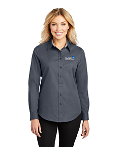 Port Authority® Ladies' Long Sleeve Easy Care Shirt with Tri-State Nursing Logo-Steel Gray/Light Stone